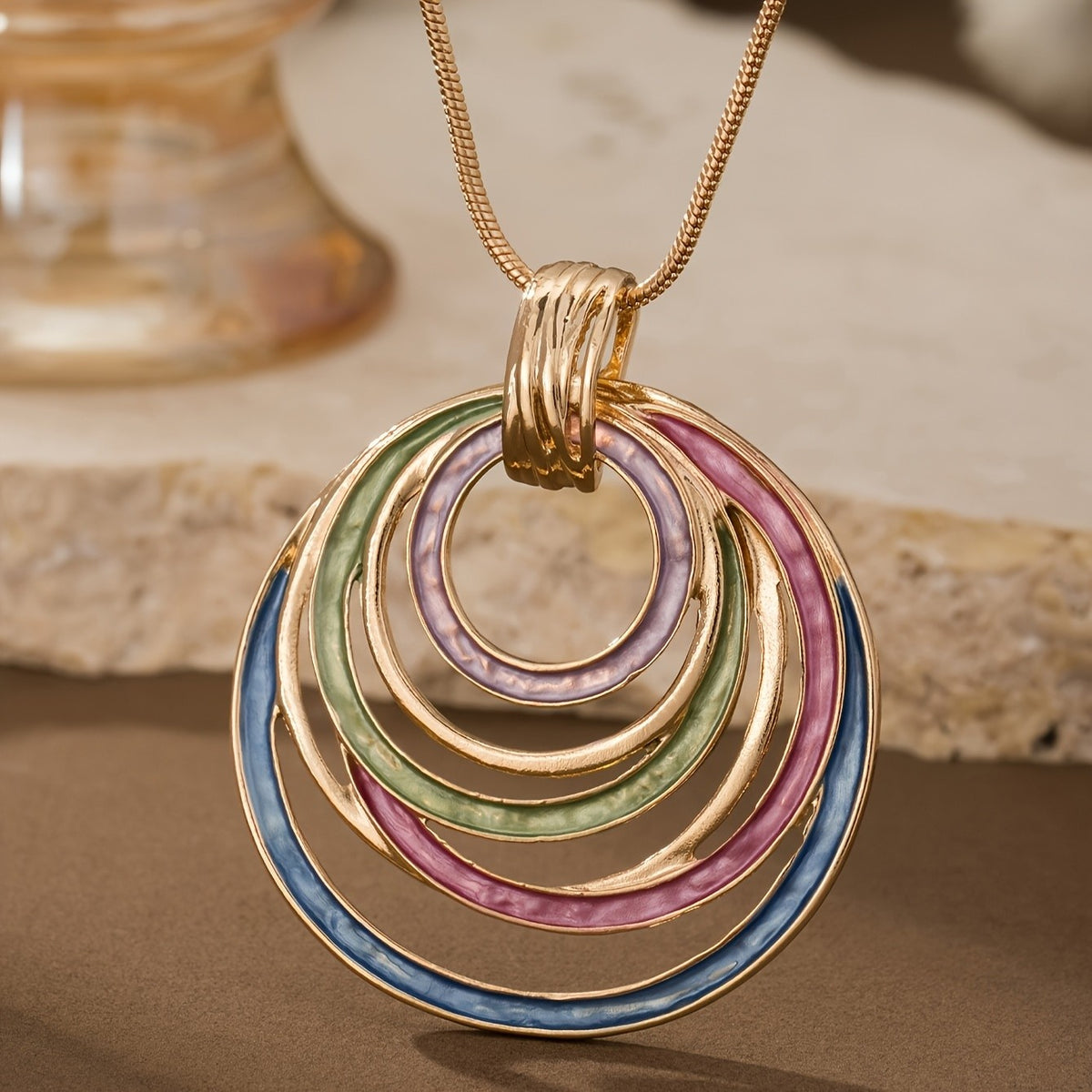 Multicolor Enamel Spiral Circle Necklace
