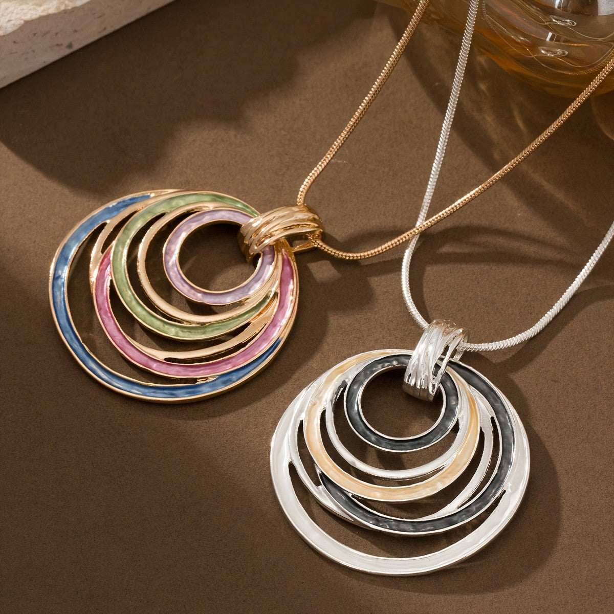 Multicolor Enamel Spiral Circle Necklace
