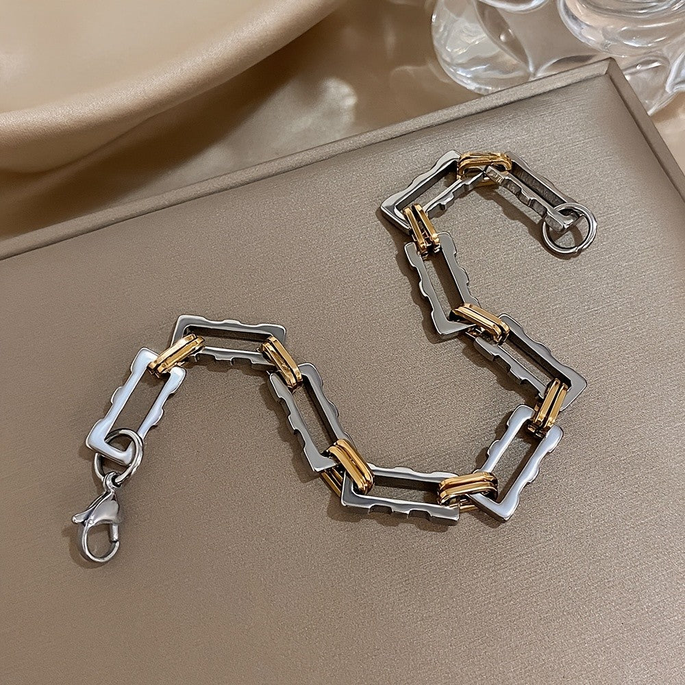 Two-Tone Geometric Link Bracelet