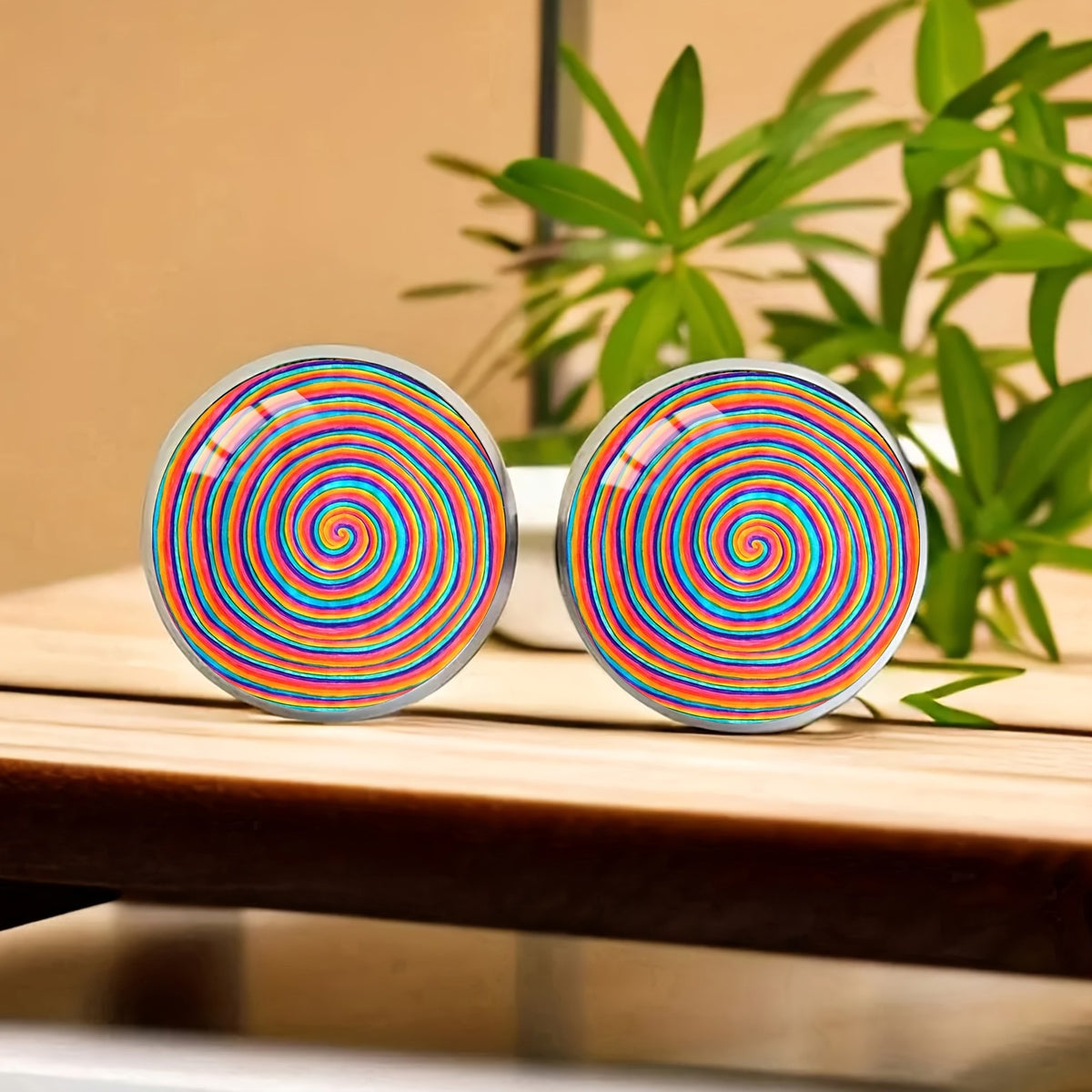 Rainbow Spiral Stud Earrings