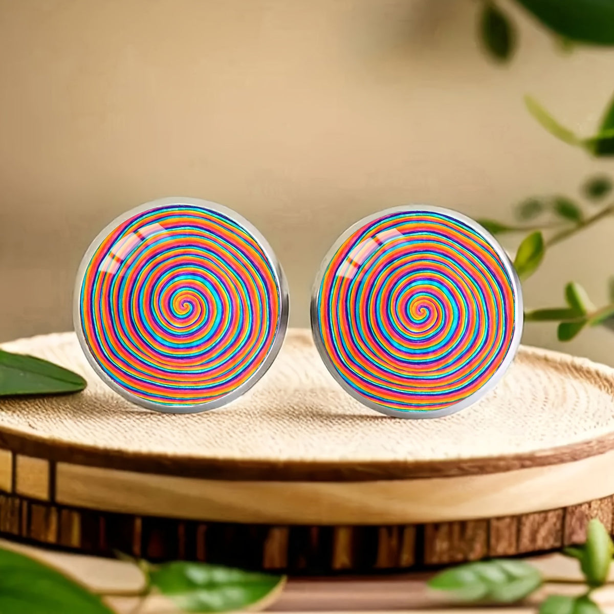Rainbow Spiral Stud Earrings