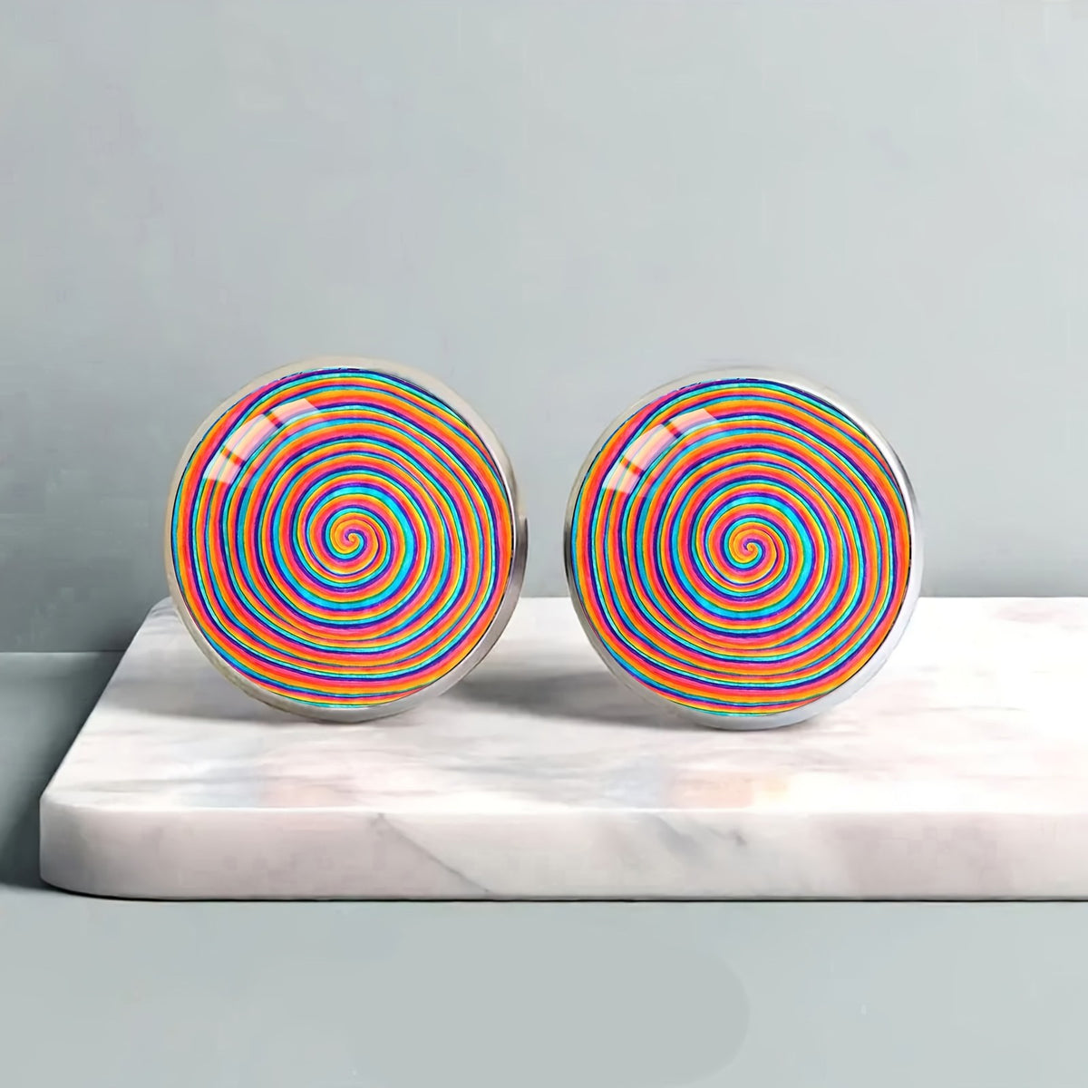 Rainbow Spiral Stud Earrings