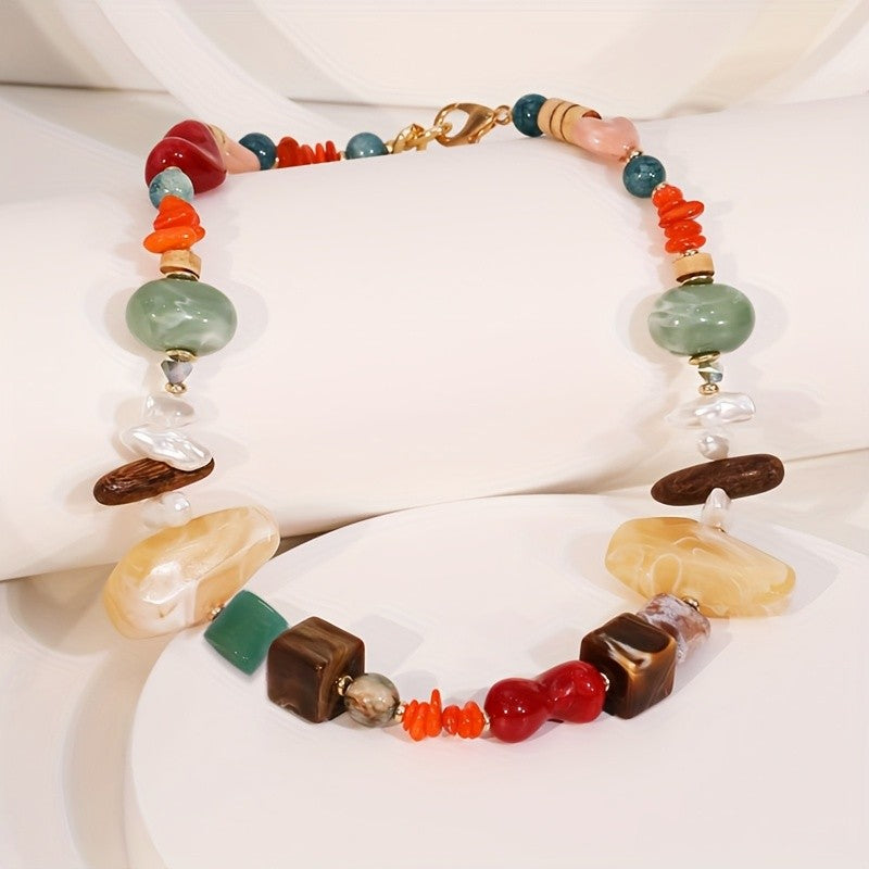 Multicolor Mixed Stone Resin Necklace