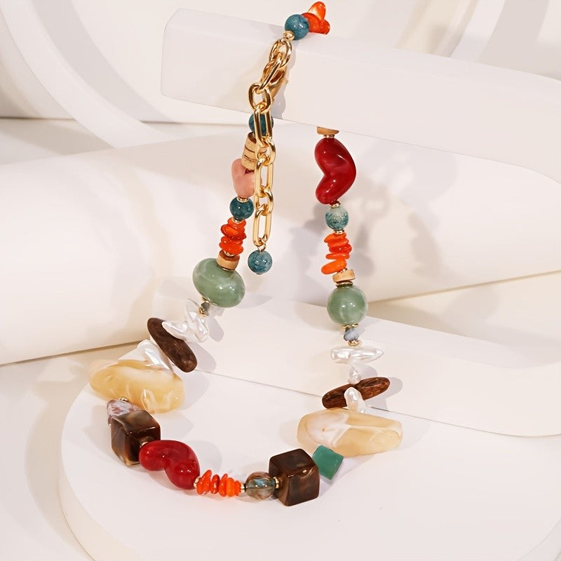 Multicolor Mixed Stone Resin Necklace