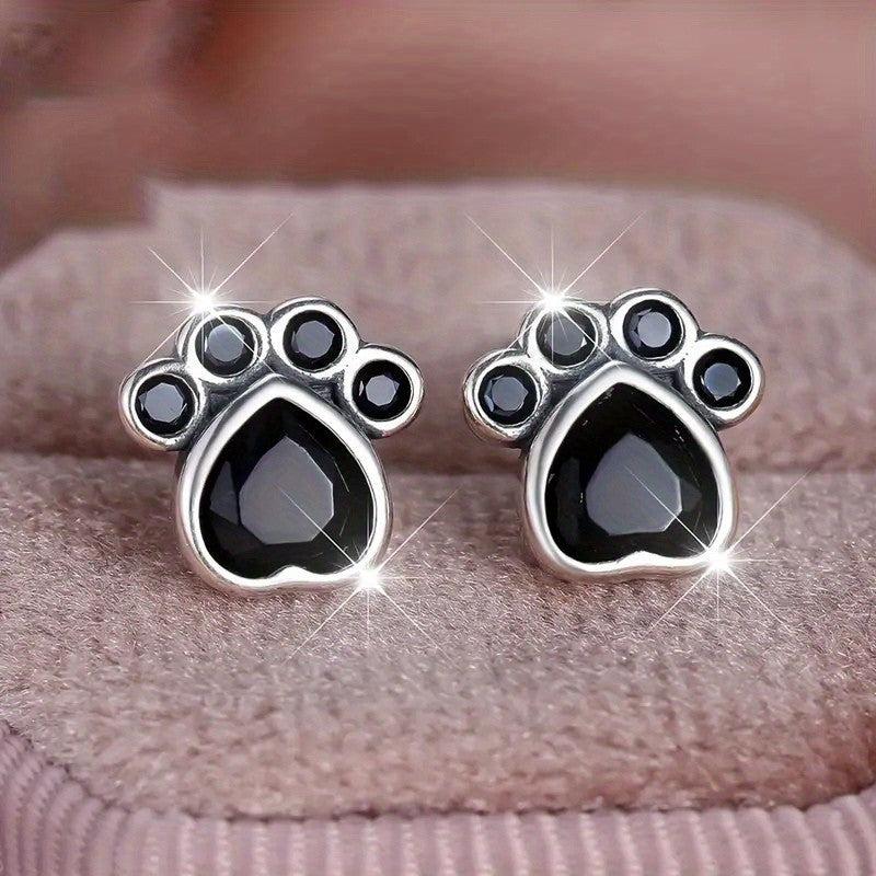 Black Gemstone Paw Stud Earrings
