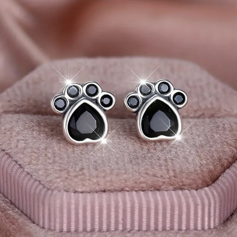 Black Gemstone Paw Stud Earrings
