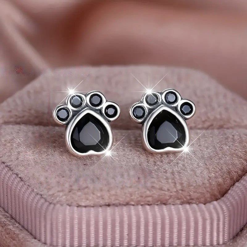 Black Gemstone Paw Stud Earrings