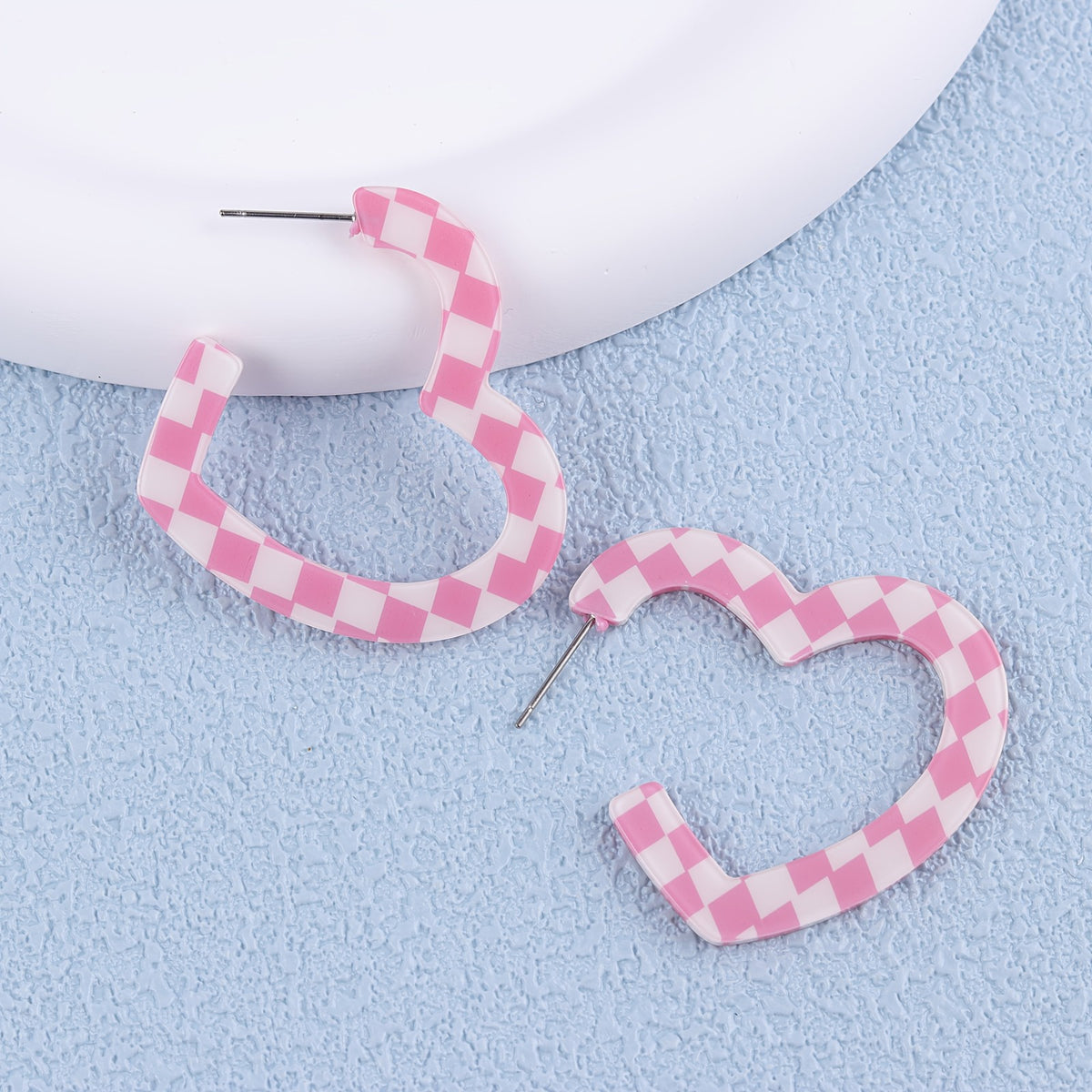 Checkered Heart Acrylic Earrings