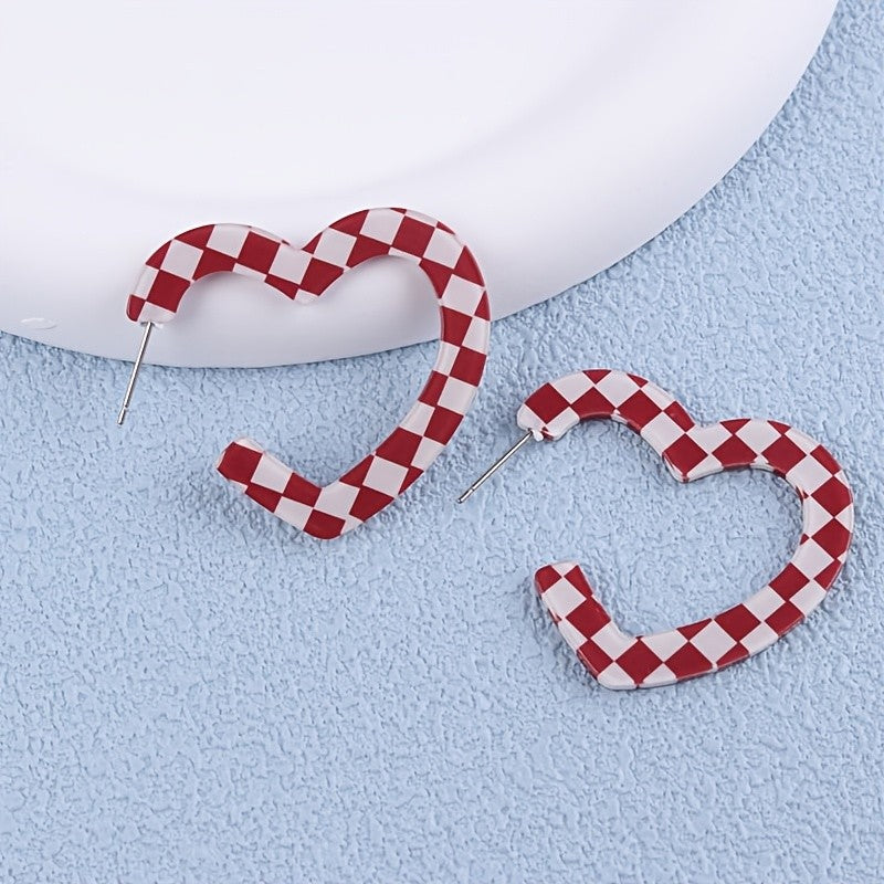 Checkered Heart Acrylic Earrings