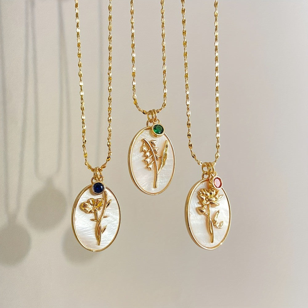 Floral Oval Shell Necklace