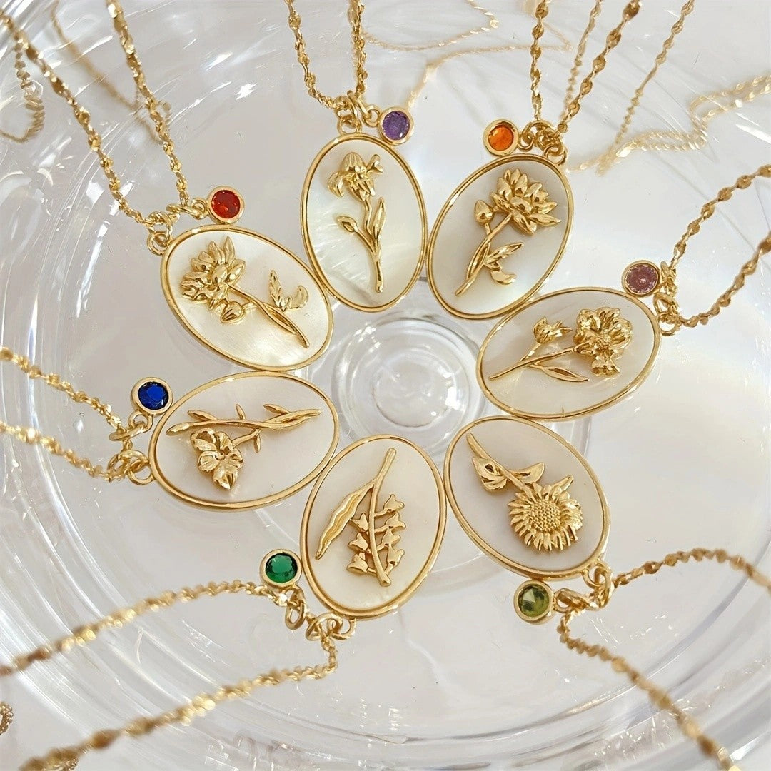 Floral Oval Shell Necklace