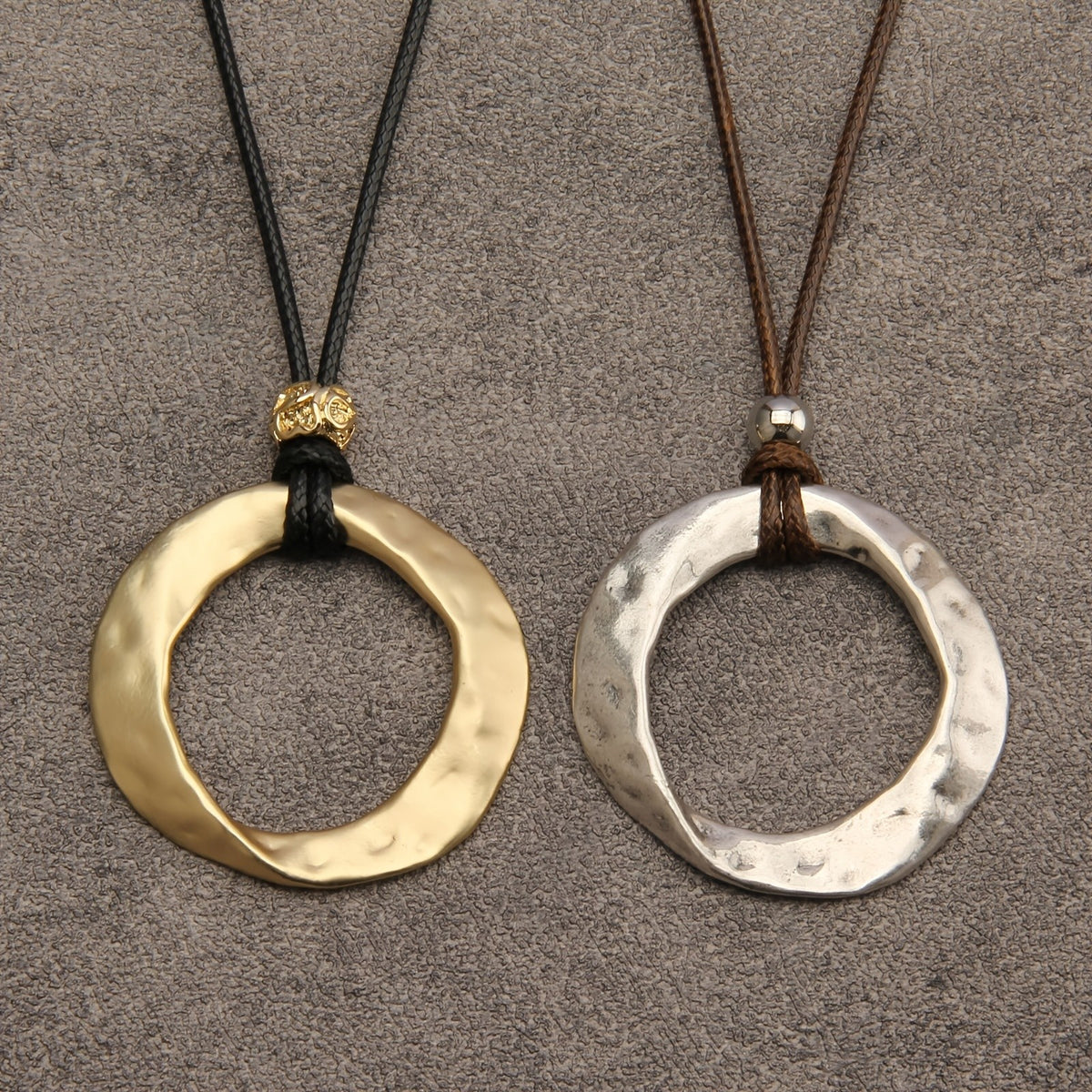 Hammered Circle Cord Necklace