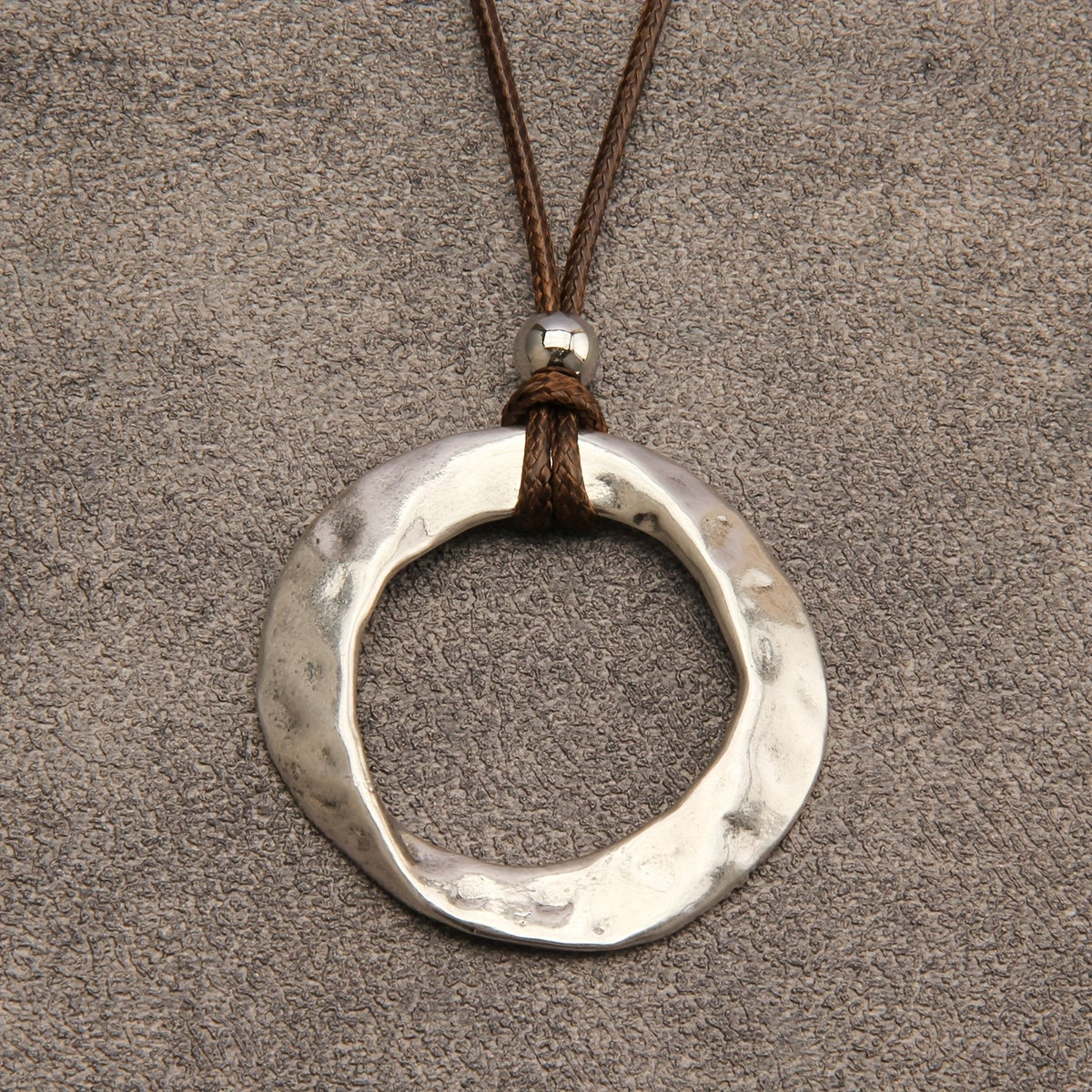 Hammered Circle Cord Necklace