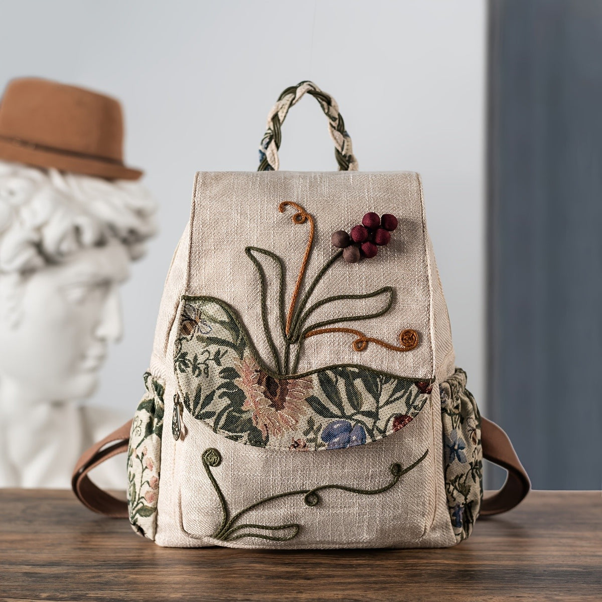 Beaded Grape Embroidered Backpack