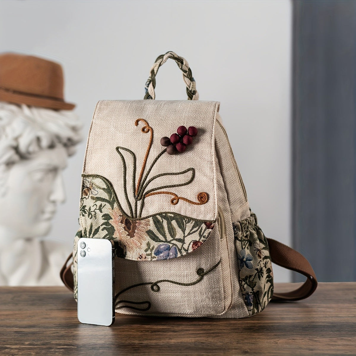 Beaded Grape Embroidered Backpack