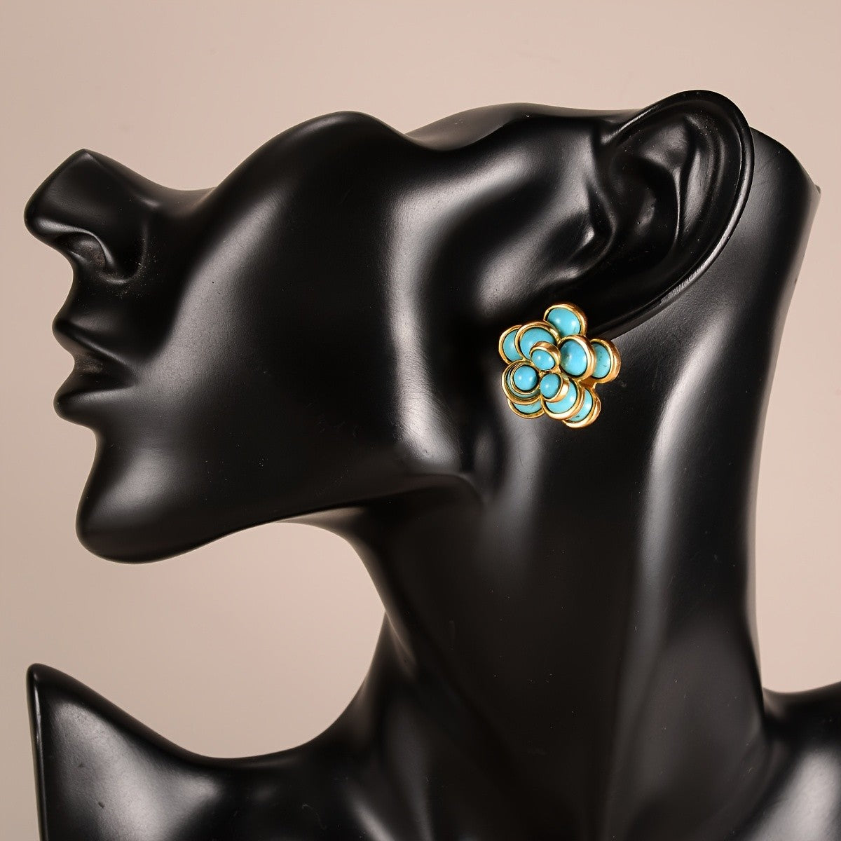 Synthetic Turquoise Floral Stud Earrings