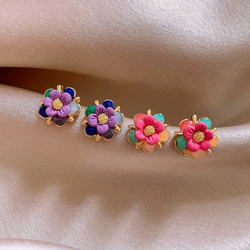 Multicolor Glass Petal Stud Earrings