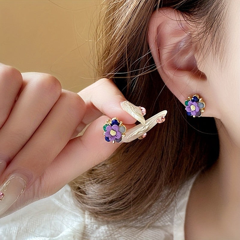 Multicolor Glass Petal Stud Earrings