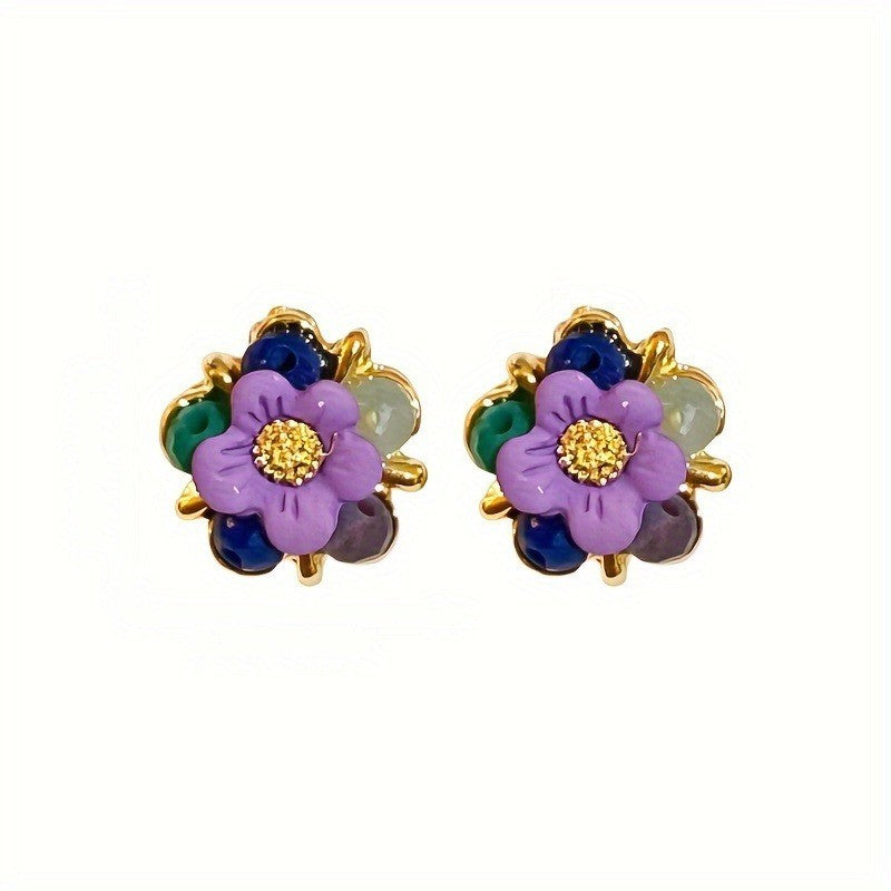 Multicolor Glass Petal Stud Earrings
