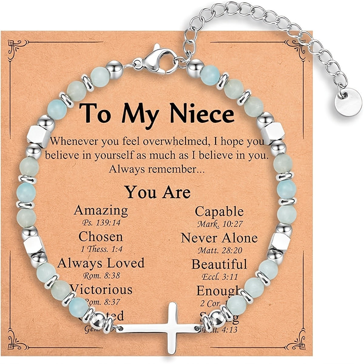 Aqua Stone & Cross Bracelet