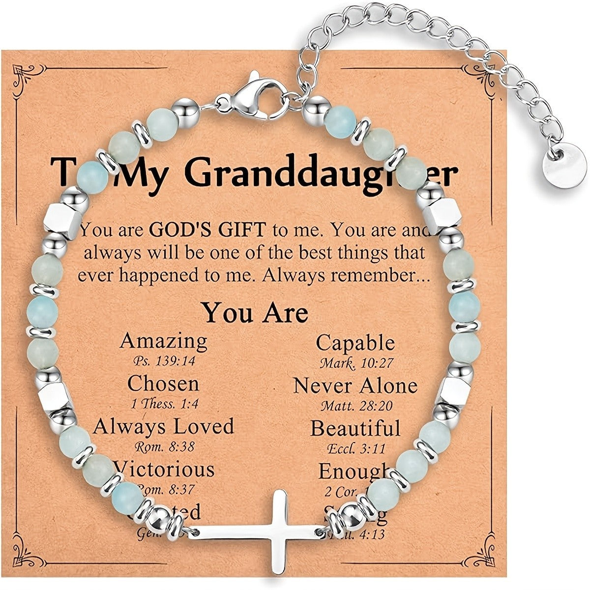 Aqua Stone & Cross Bracelet