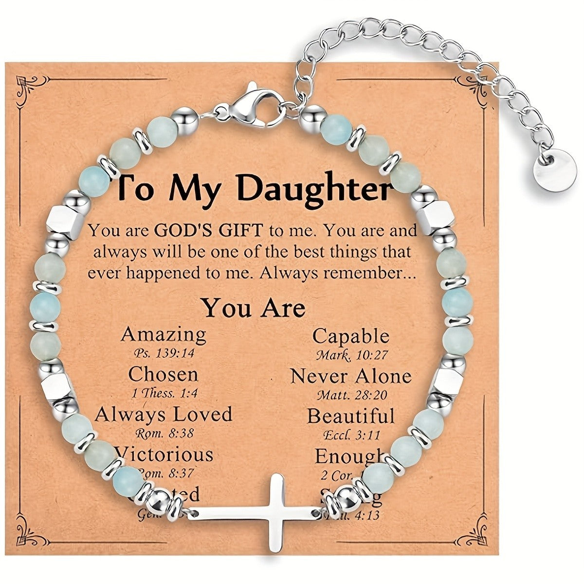 Aqua Stone & Cross Bracelet