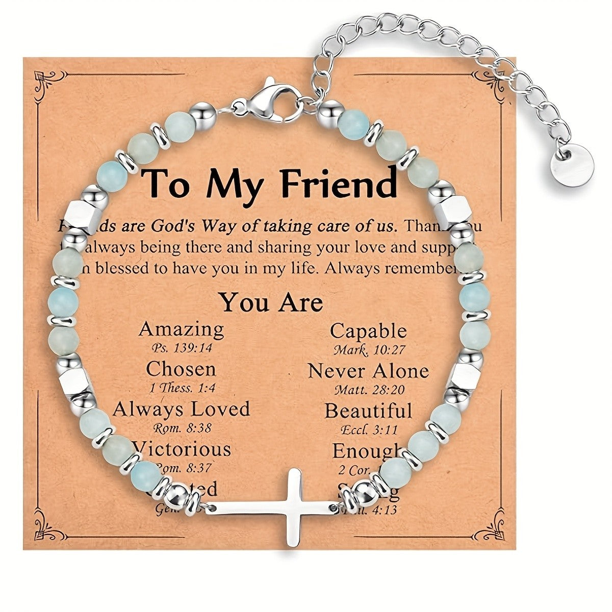 Aqua Stone & Cross Bracelet