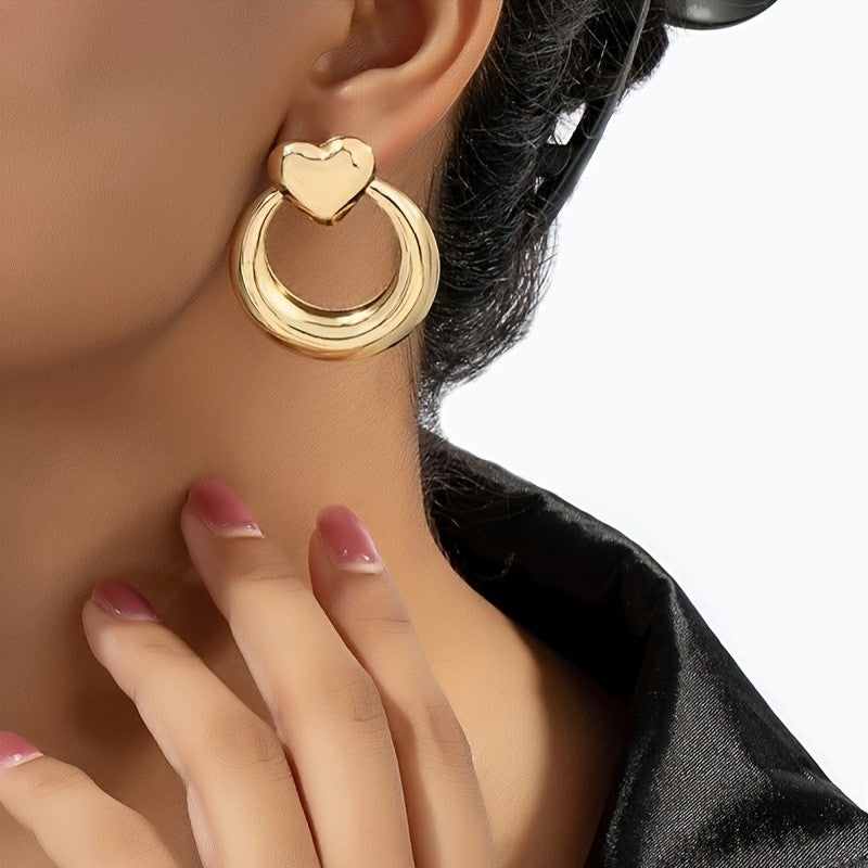 Heart Circle Stud Earrings