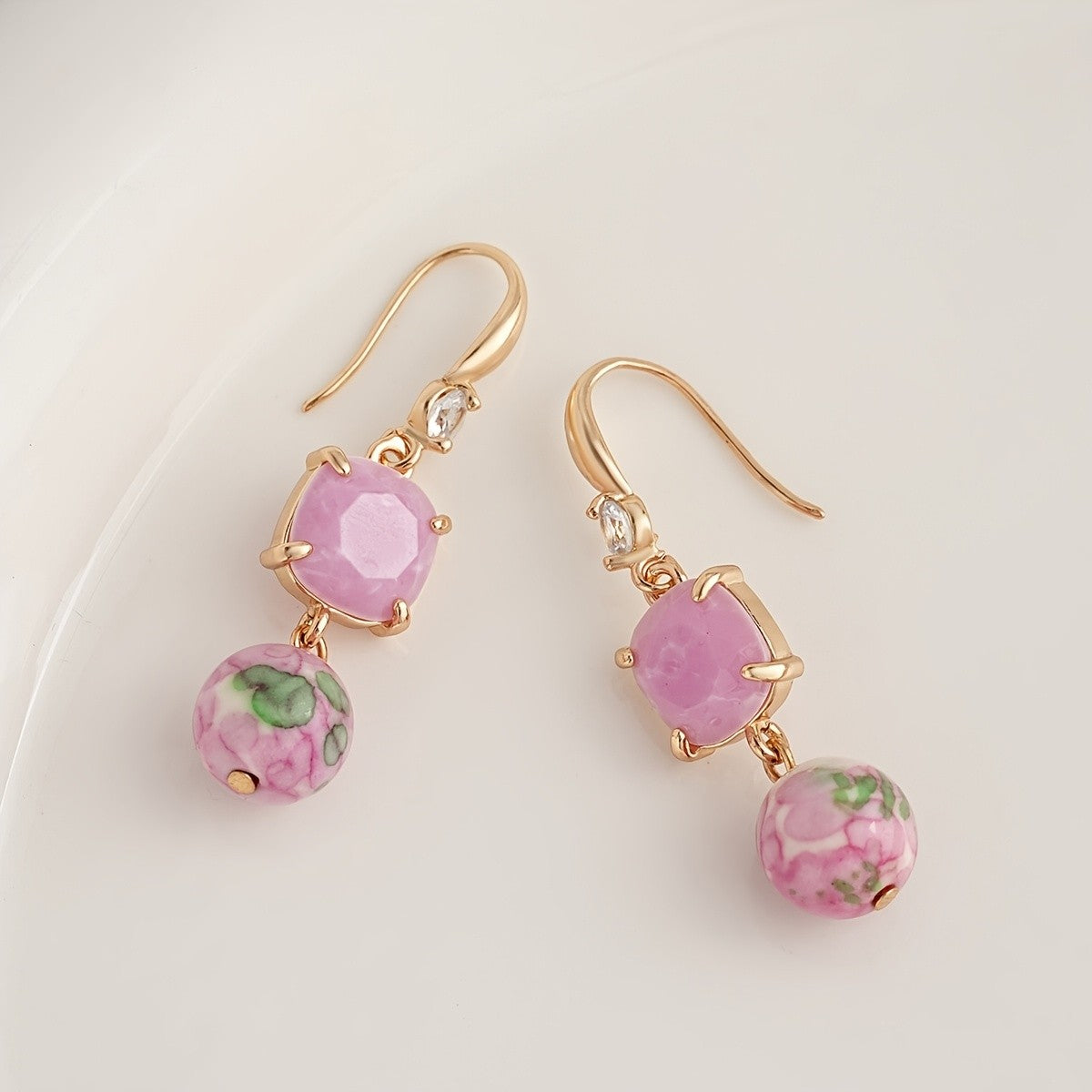Marbled Square & Round Drop Earrings