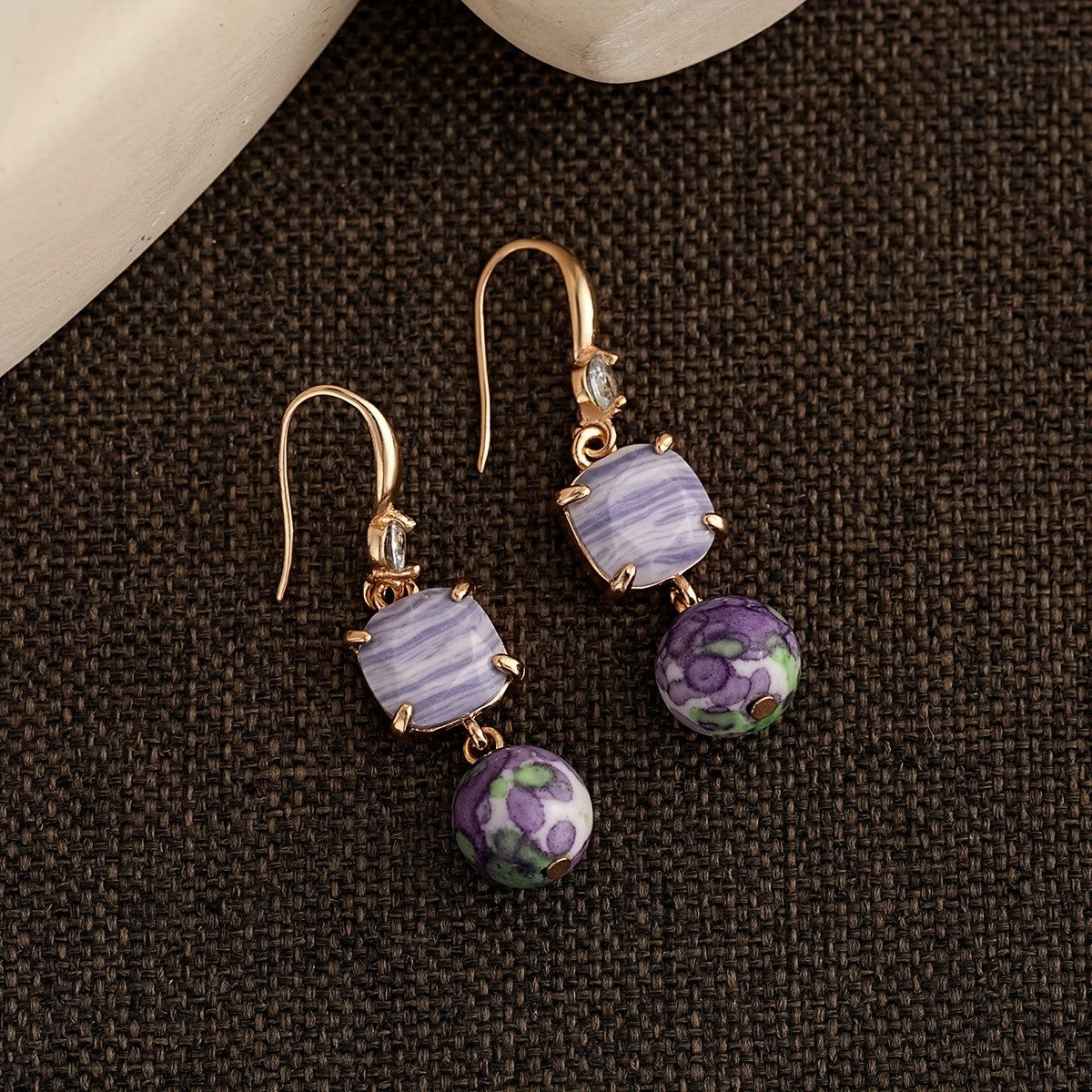 Marbled Square & Round Drop Earrings