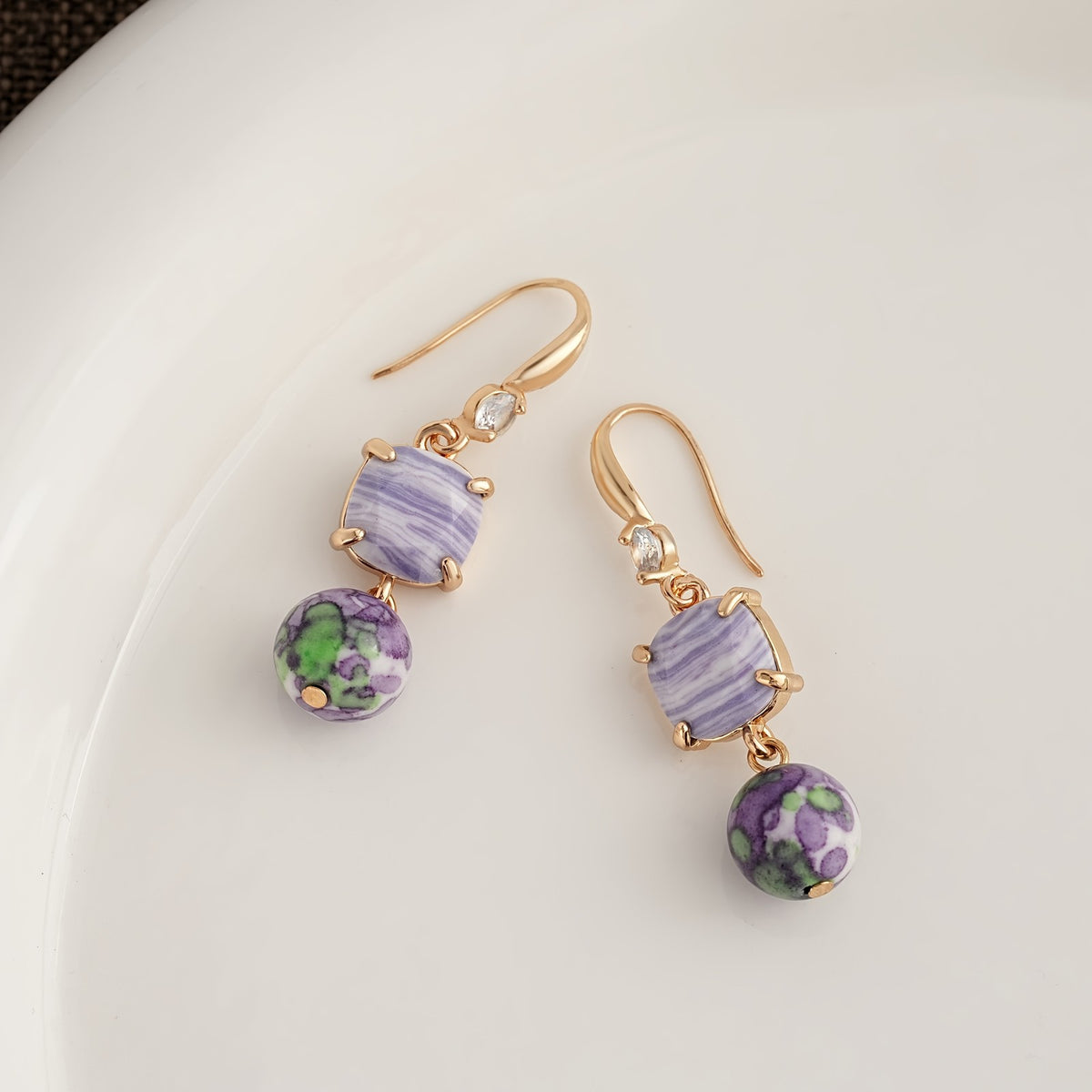 Marbled Square & Round Drop Earrings