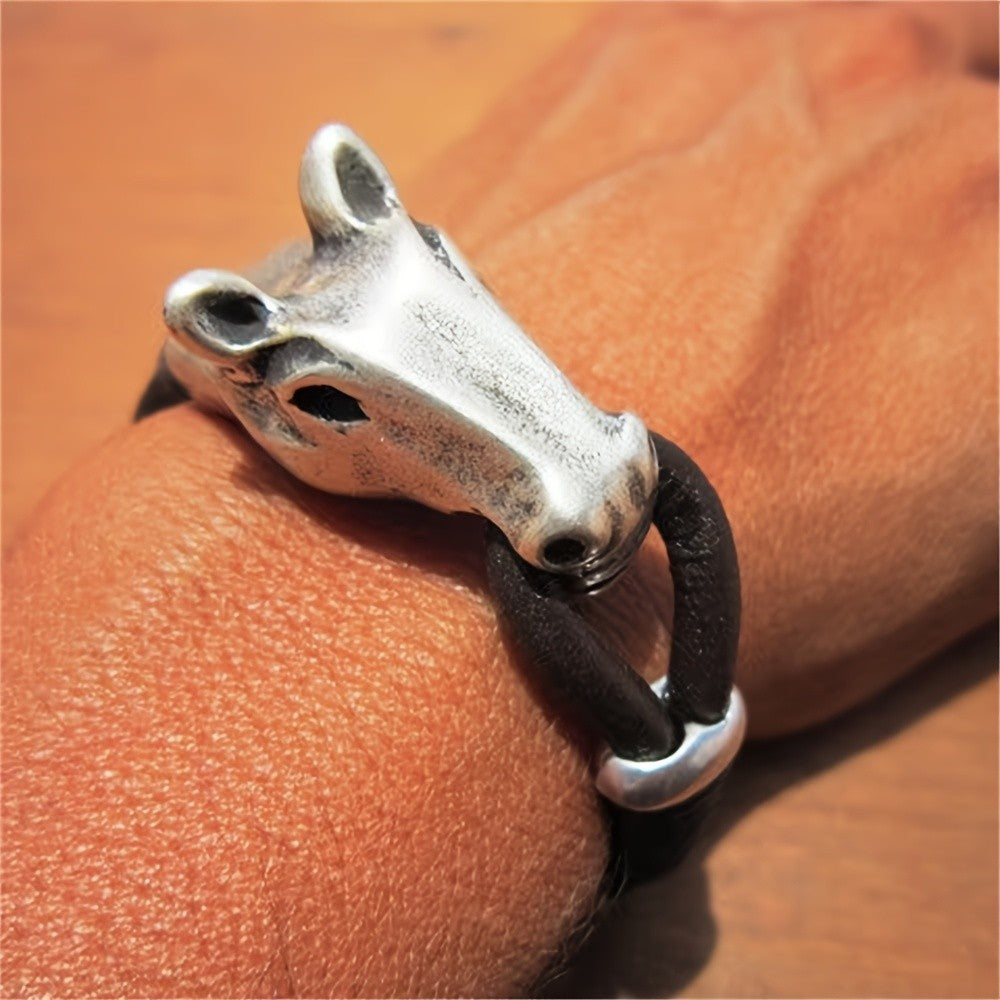 Sculpted Horse Head Leather Bracelet