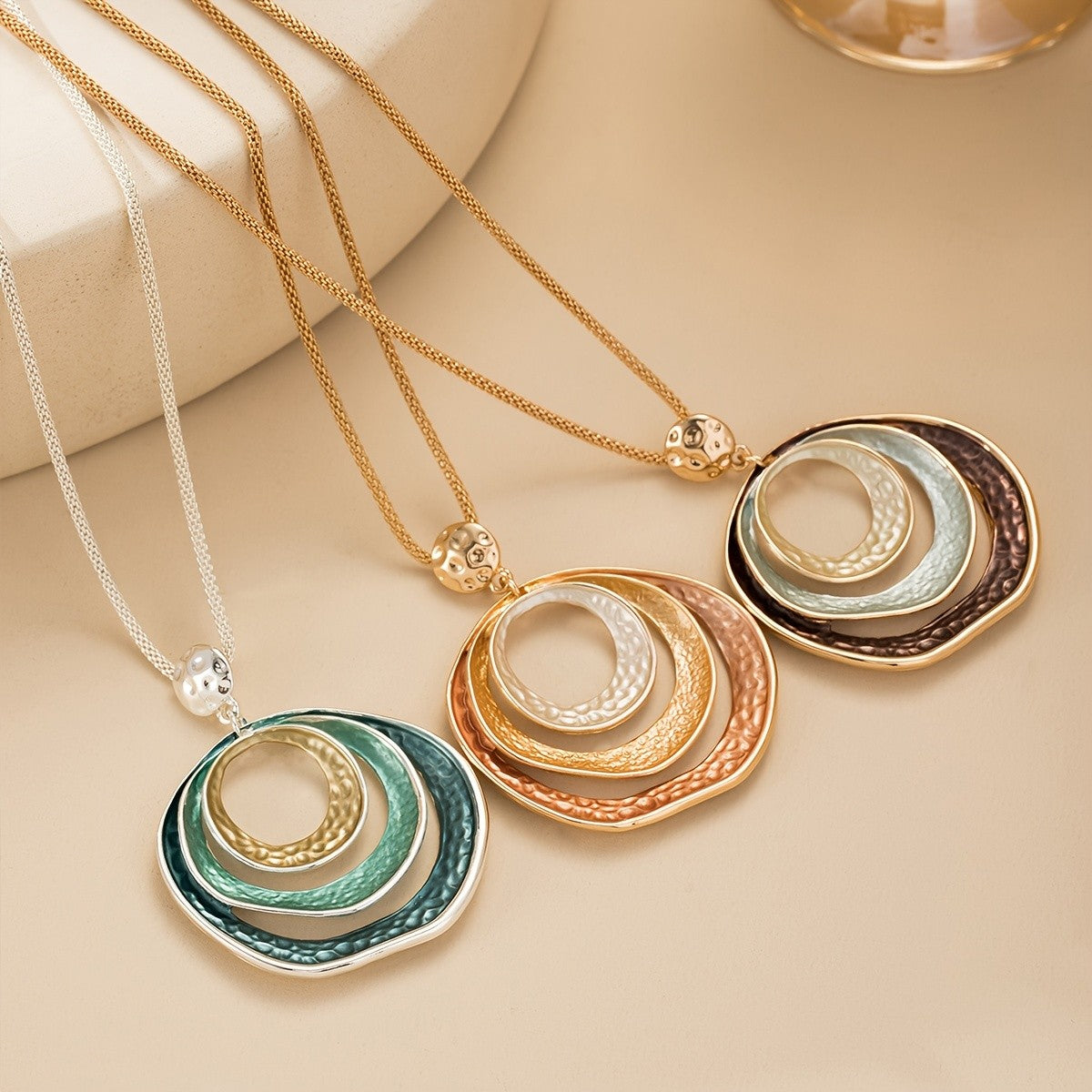 Textured Enamel Circle Necklace