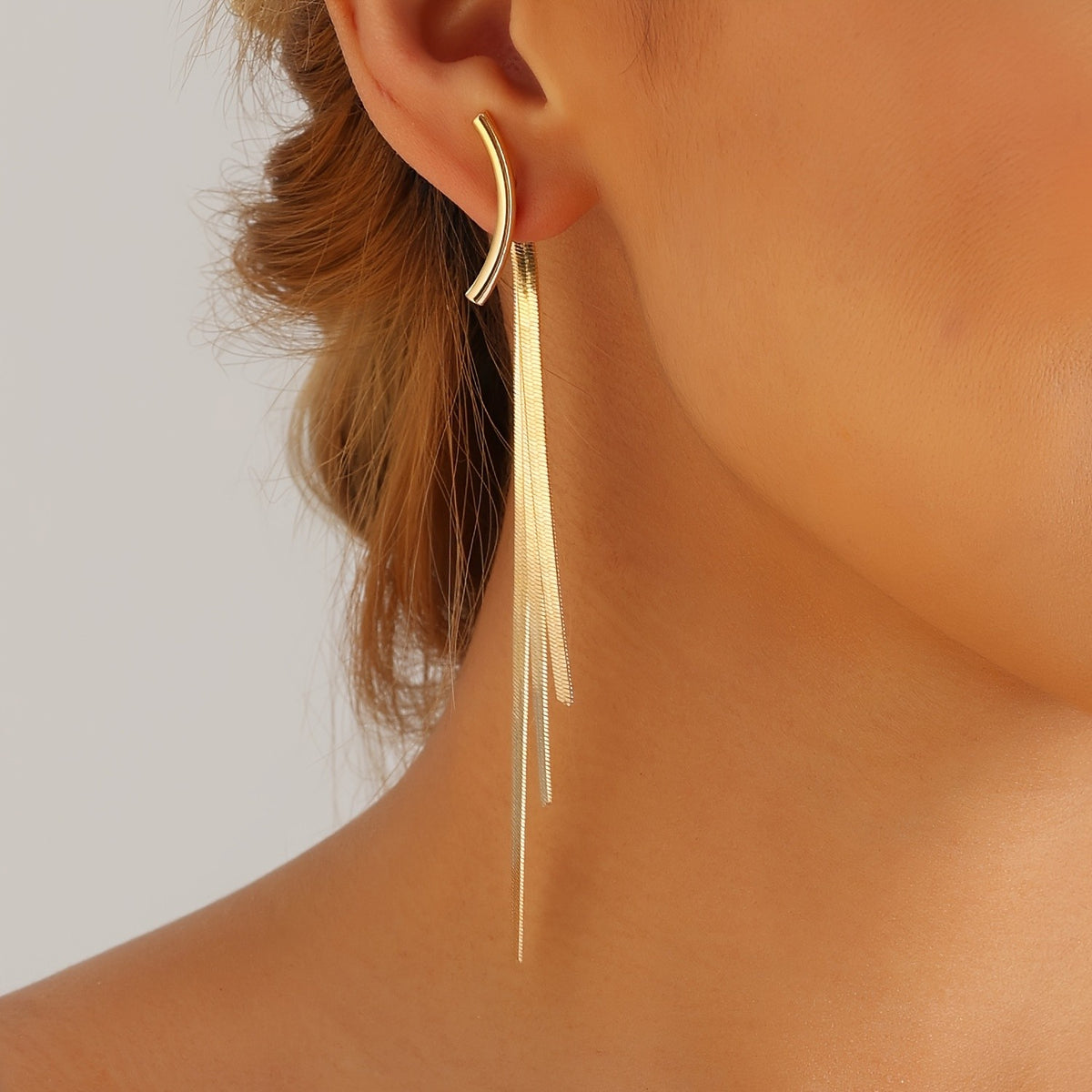 Curved Hoop Snake Chain Tassel Earrings
