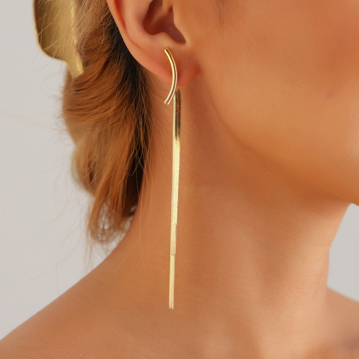 Curved Hoop Snake Chain Tassel Earrings
