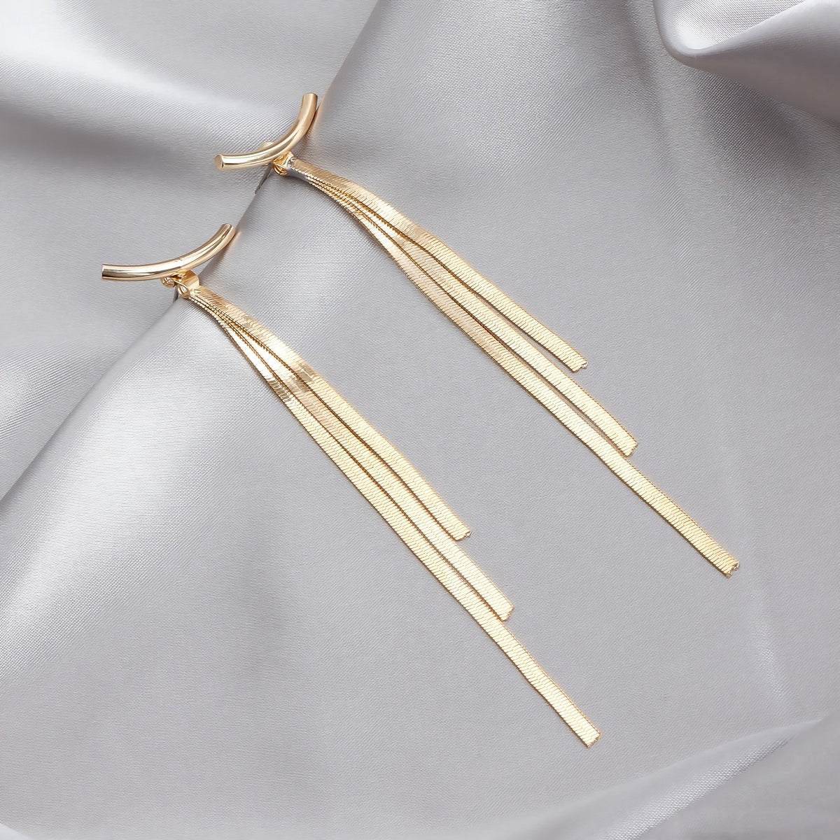 Curved Hoop Snake Chain Tassel Earrings
