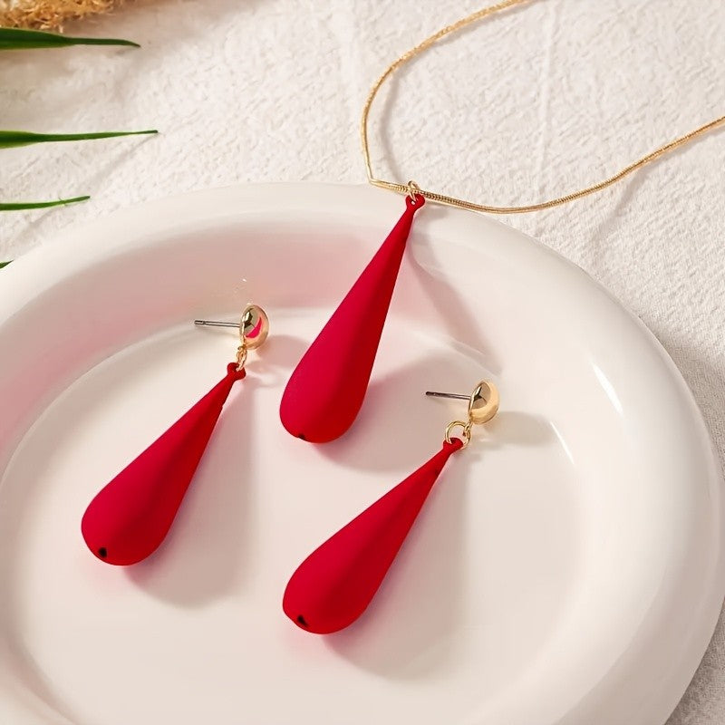 Red Teardrop Necklace & Earring Set