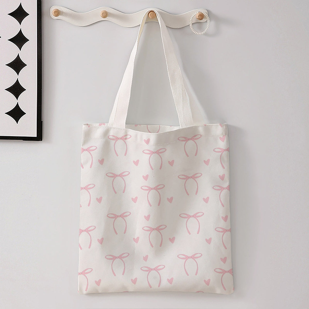 Pink Bow & Heart Tote Bag