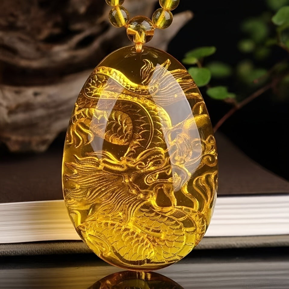 Carved Dragon Amber Pendant