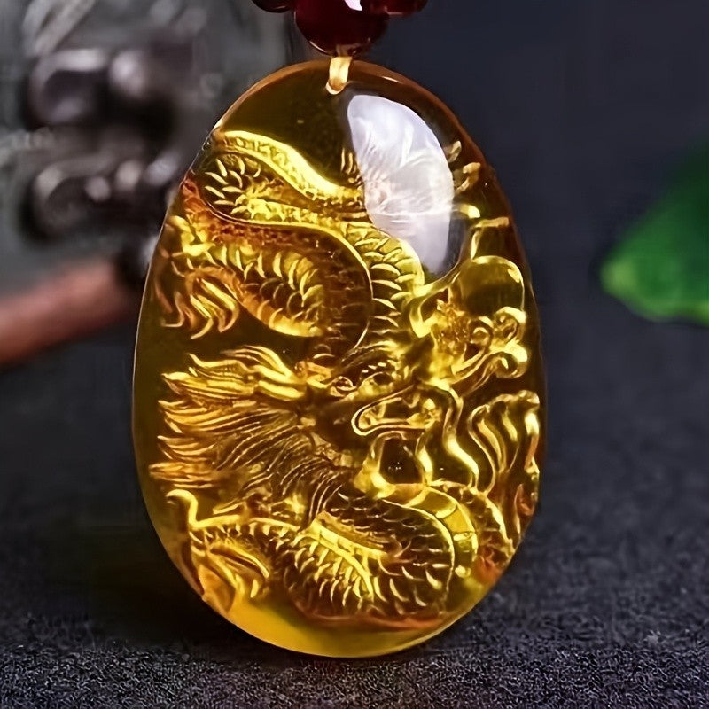 Carved Dragon Amber Pendant