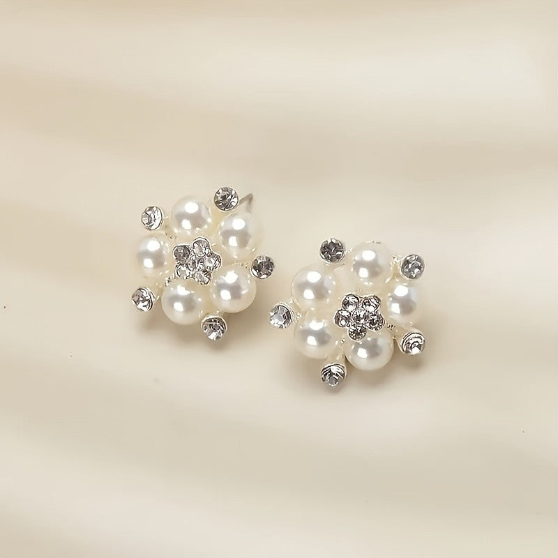 Layered Pearl & Crystal Floral Necklace Set