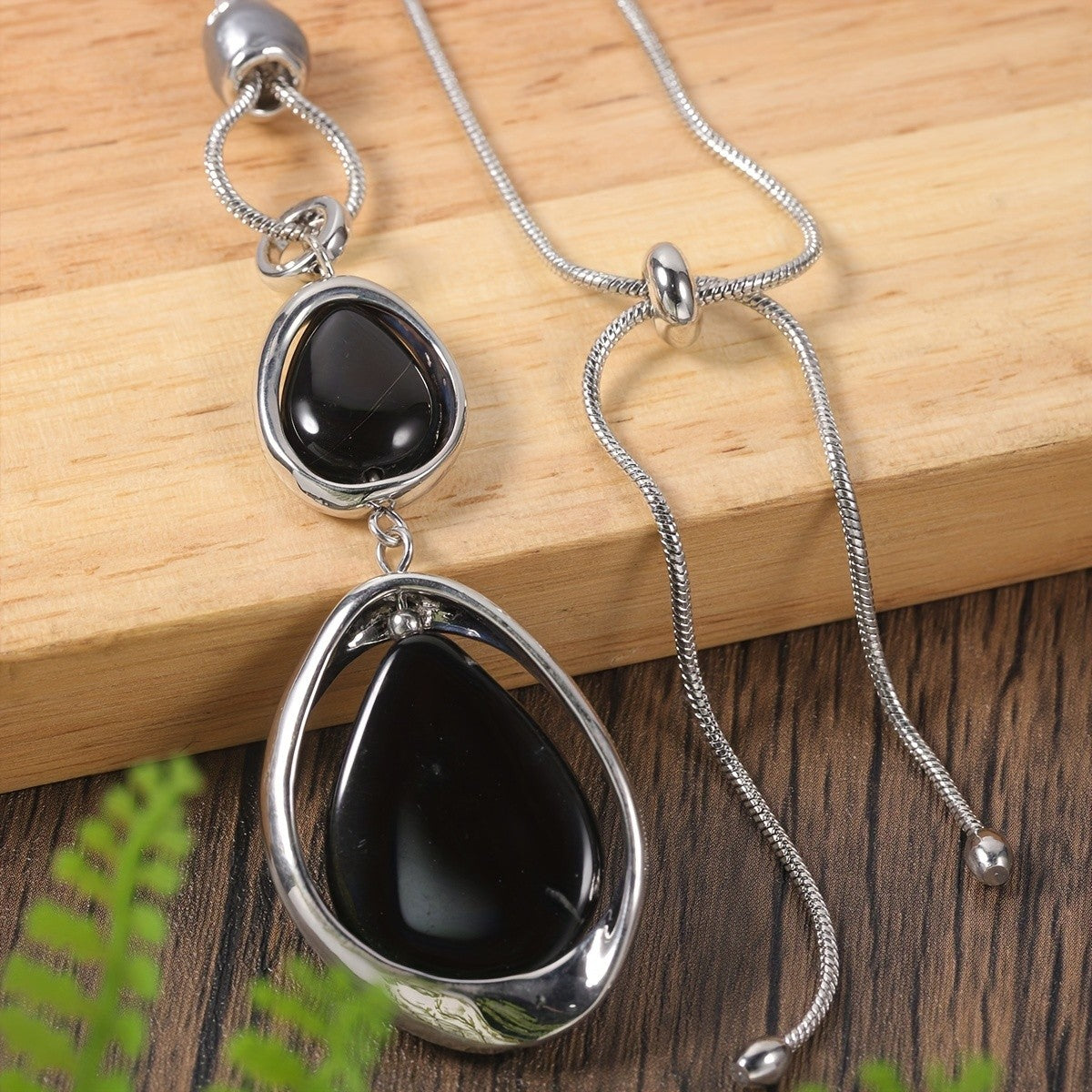 Dual Teardrop Stone Lariat Necklace