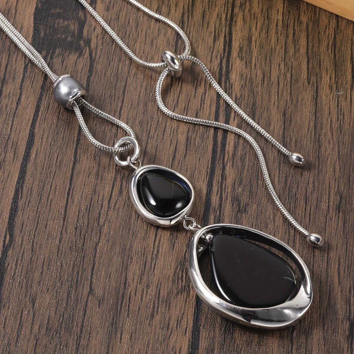 Dual Teardrop Stone Lariat Necklace