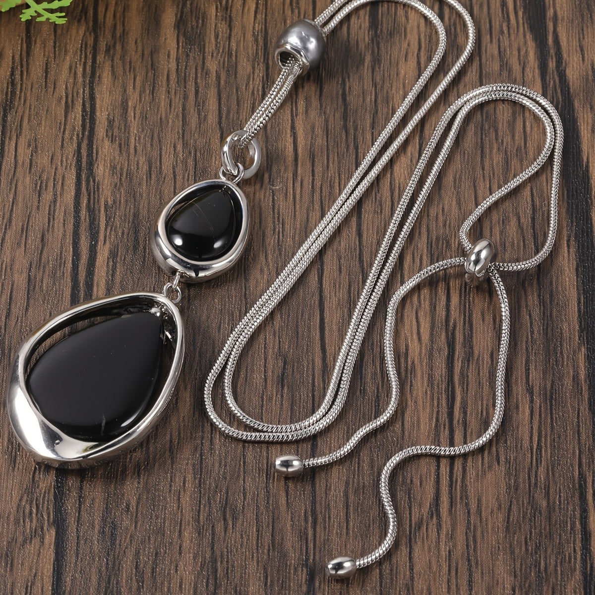 Dual Teardrop Stone Lariat Necklace