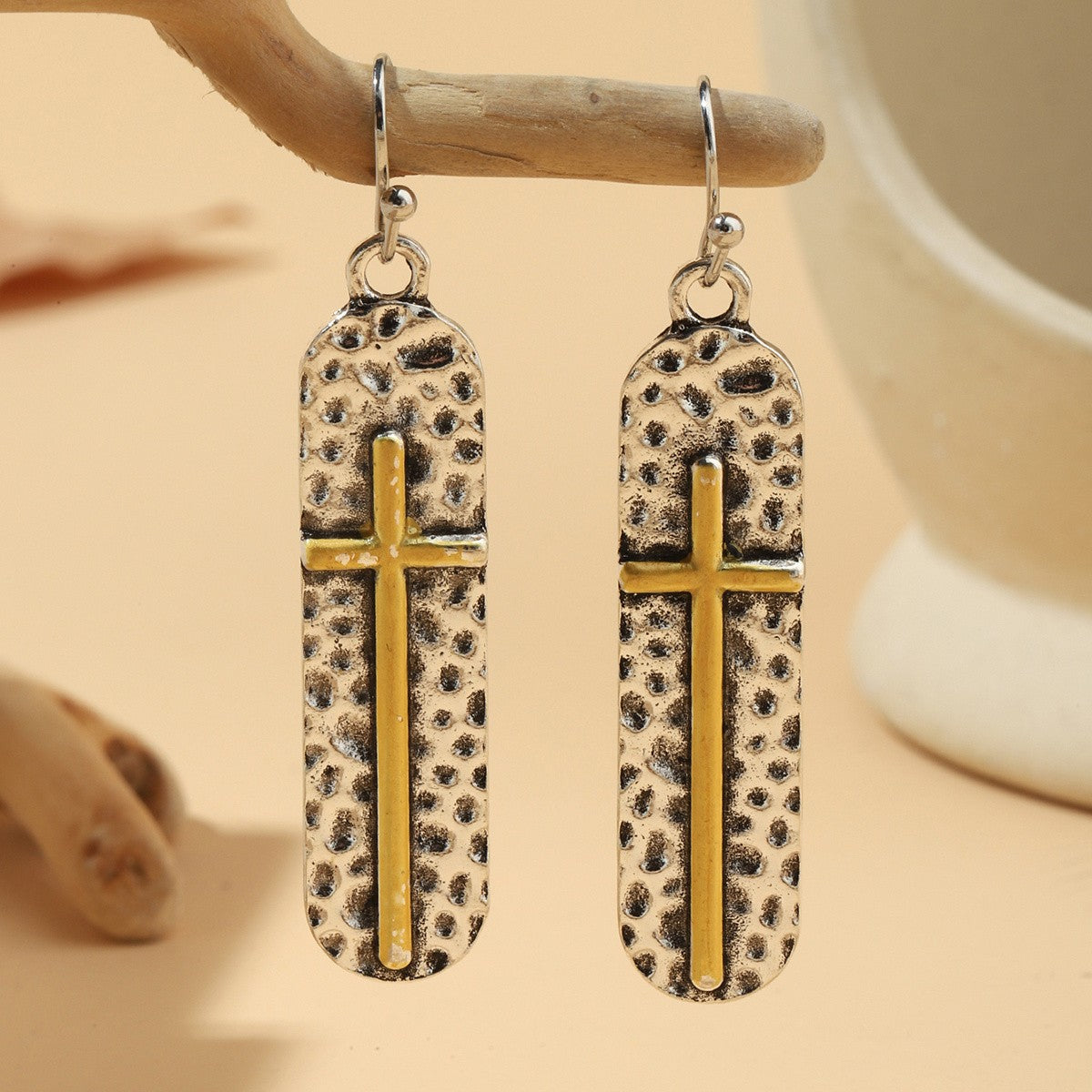 Hammered Cross Earrings