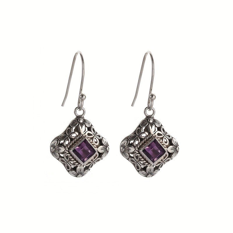 Purple Zircon Floral Square Drop Earrings