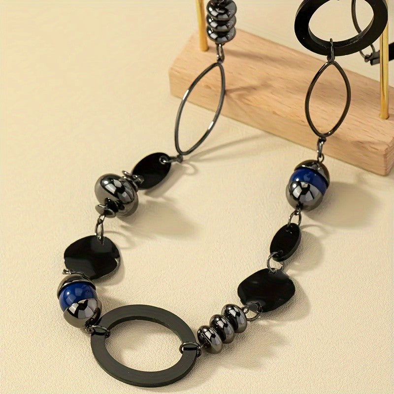 Black Resin Geometric Link Necklace