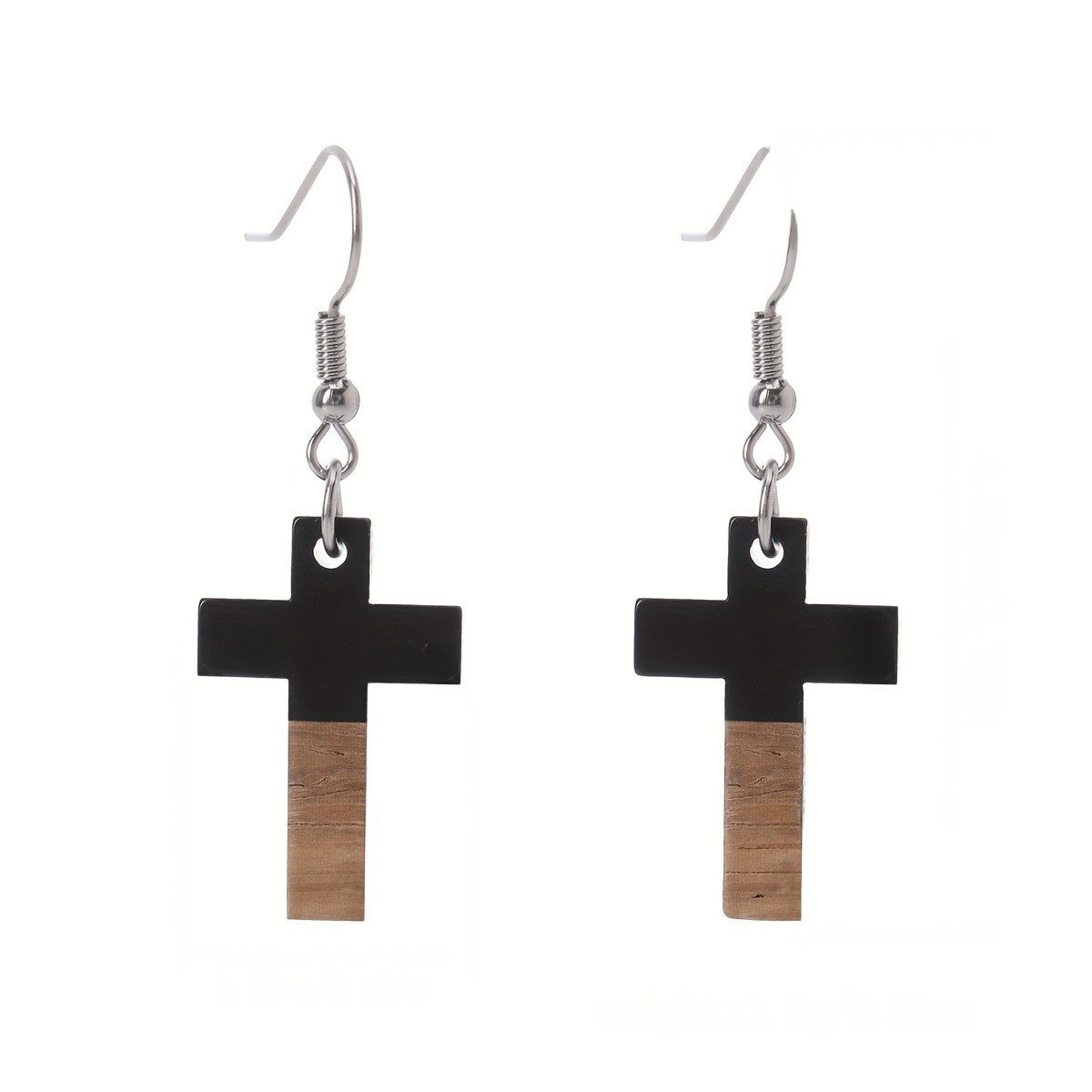 Mint Green Wood Cross Earrings