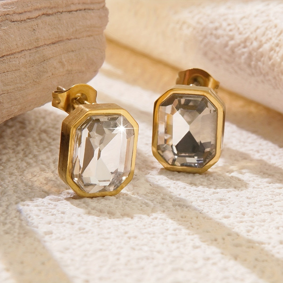 Faceted Glass Octagon Stud Earrings