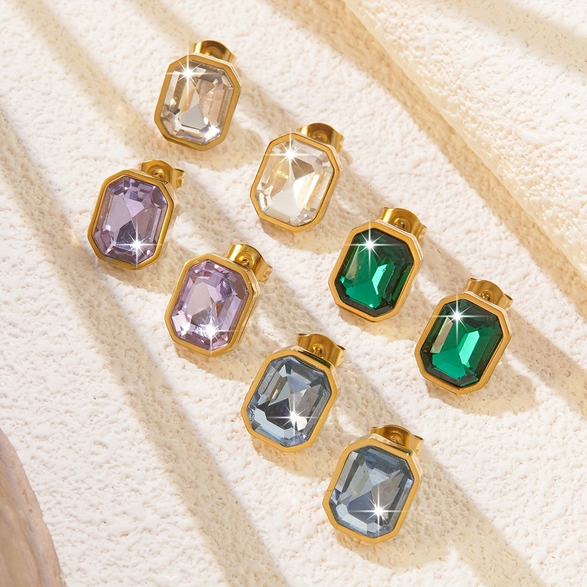 Faceted Glass Octagon Stud Earrings